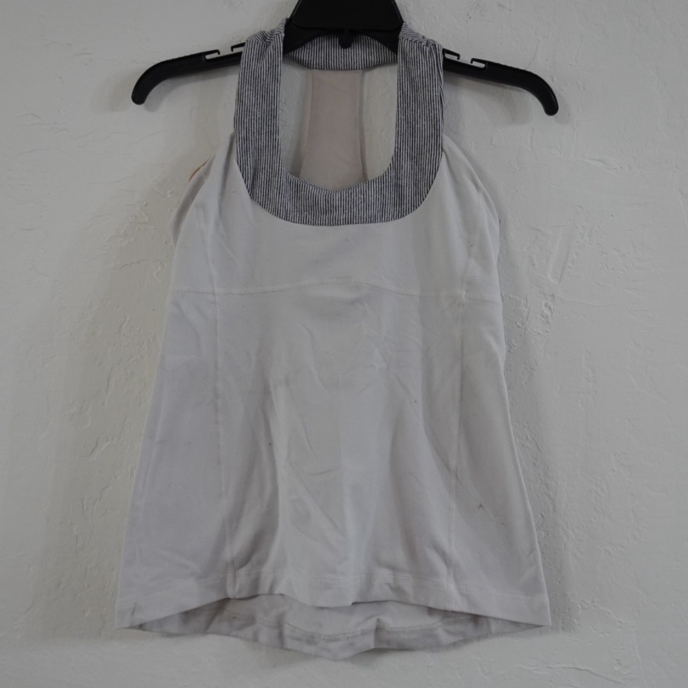 Lululemon White Striped-Trim Racerback Tank Top